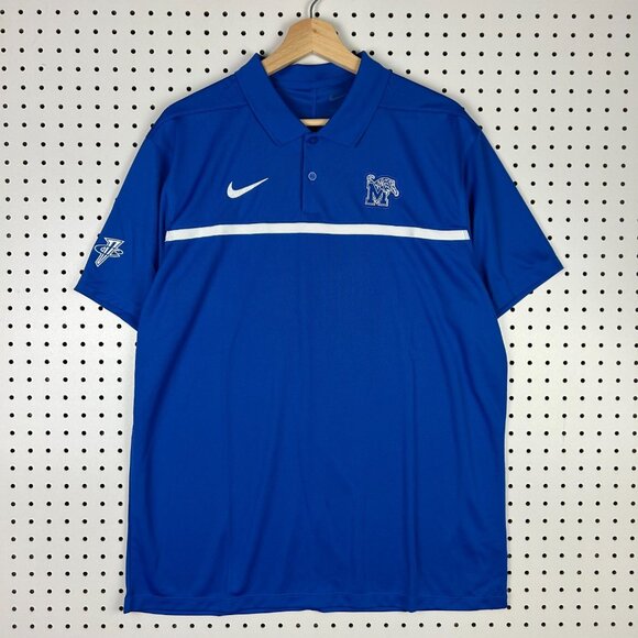 Nike 1 Cent Memphis Tigers Polo Large Blue Basketball Striped PE Penny Hardaway - Picture 1 of 5